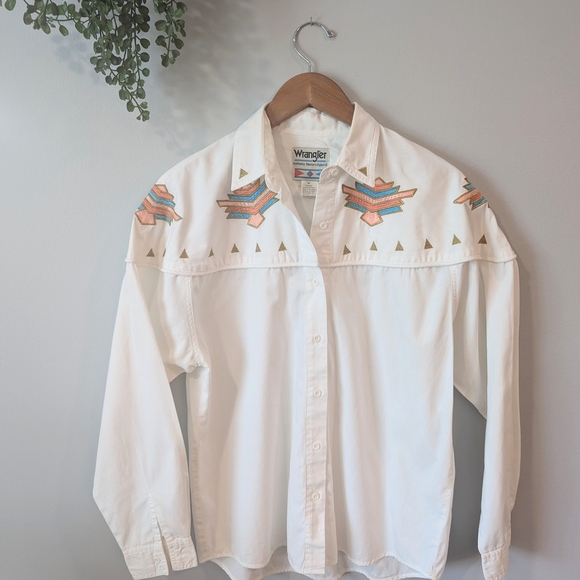 Vintage Wrangler Cream Western Button Down Shirt - Picture 1 of 11